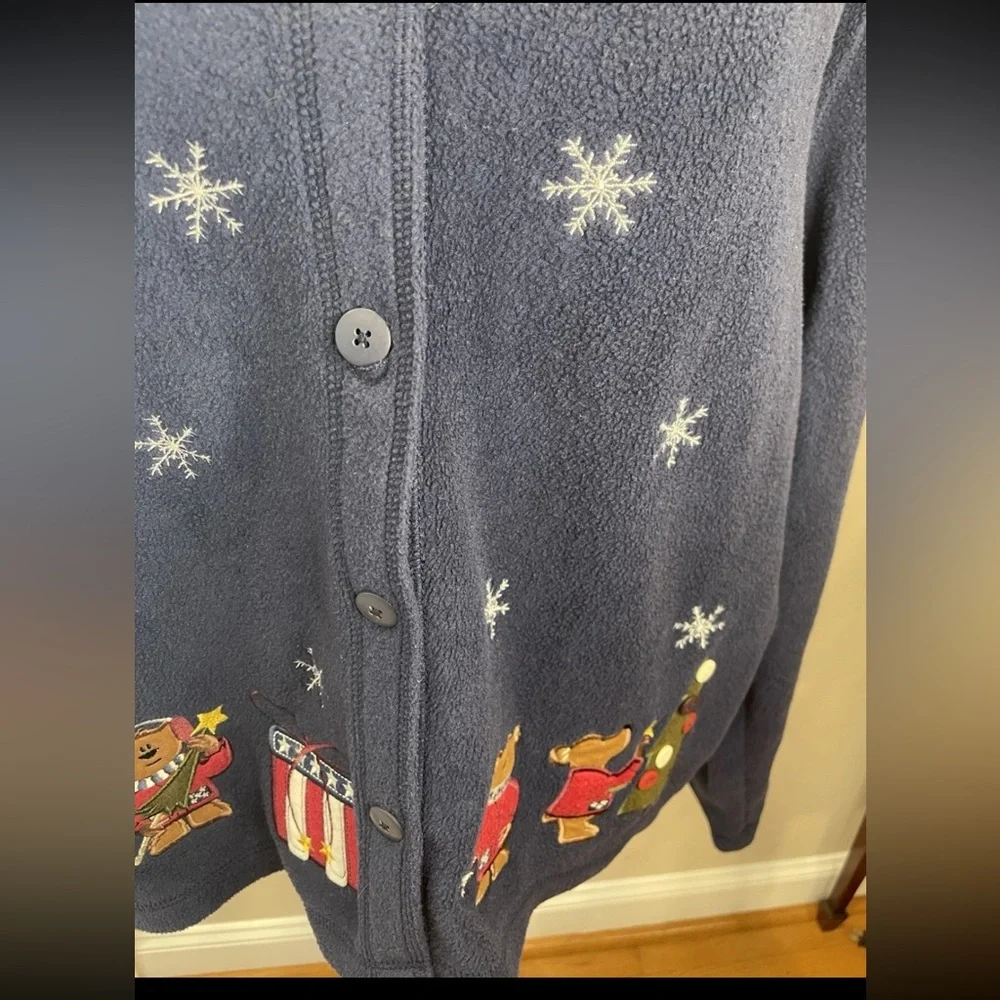 Croft & Barrow ladies navy blue appliquéd Christmas‎ button up jacket size large